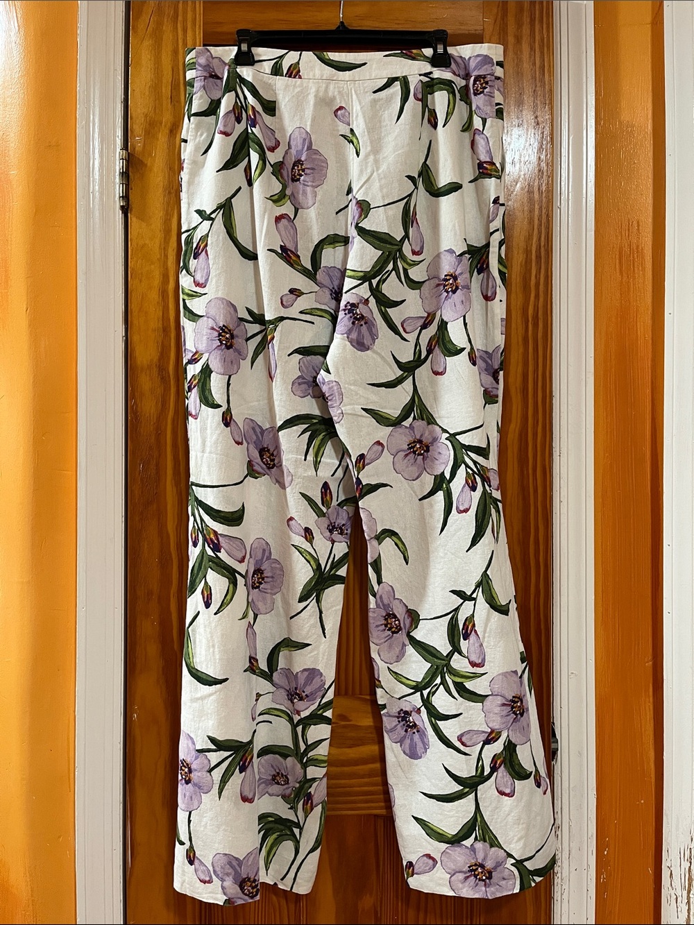 Gabriel Union White Floral Wide-Leg Lavender Blooms Pants 0 - Picture 11 of 16